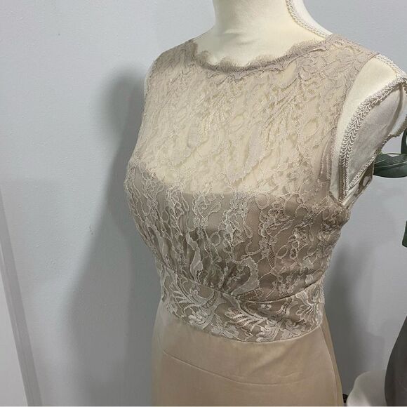 Vintage Jim Hjelm Champaign Long Satin and Lace Occasions Dress Gown Wedding - Picture 2 of 10